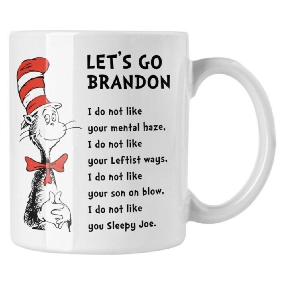 Nwot Let's Go Brandon Coffee Mug Anti Biden Funny Dr Suess Cat In The Hat Humor